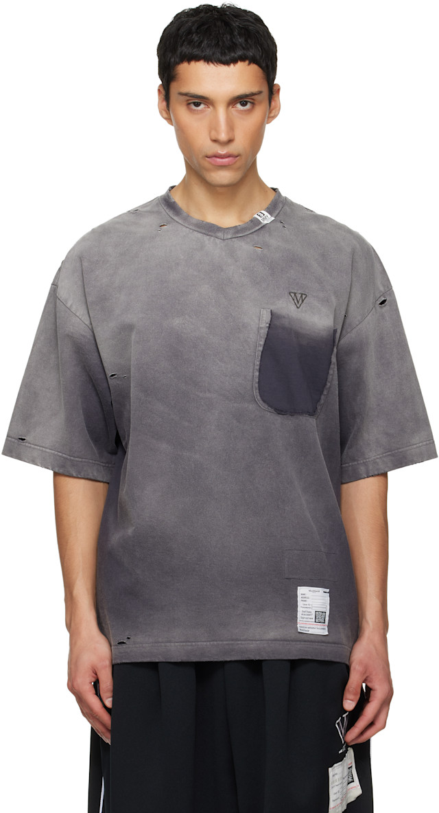 Maison MIHARA YASUHIRO: Gray Sun Faded V Neck T-shirt | SSENSE