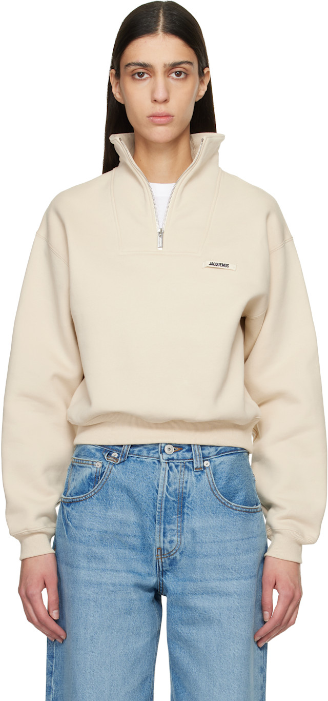 JACQUEMUS: Beige 'The Gros Grain zipped-rollneck' Sweatshirt | SSENSE