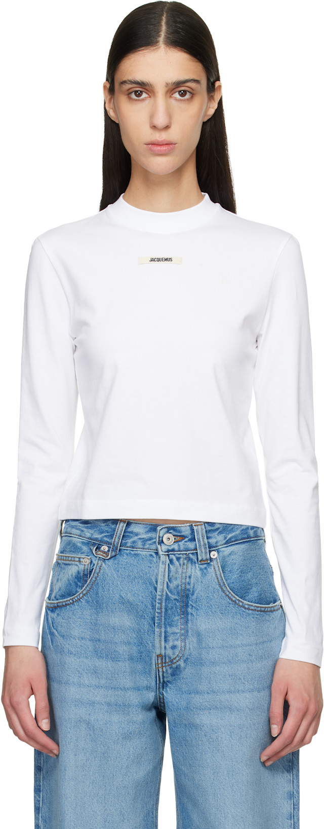 JACQUEMUS: White 'The Gros Grain long-sleeve' T-shirt | SSENSE