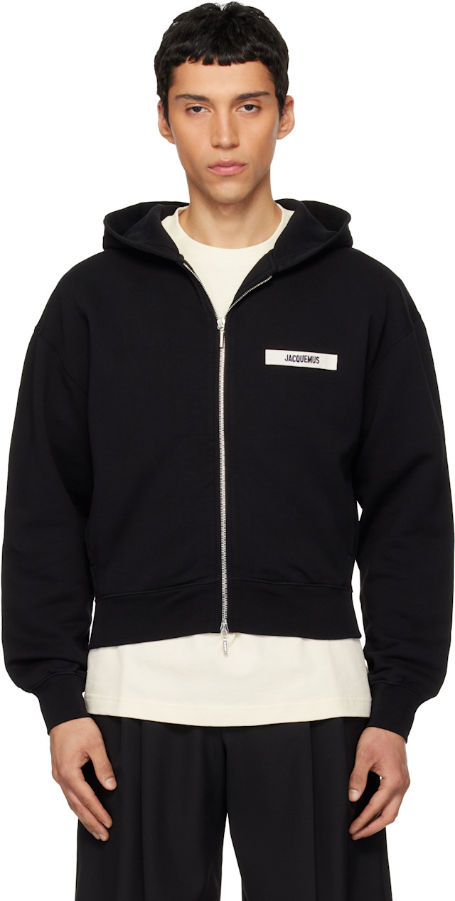 JACQUEMUS ブラック Gros Grain ジップパーカー JACQUEMUS: Black La Casa 'The Gros Grain zipped' Hoodie | SSENSE