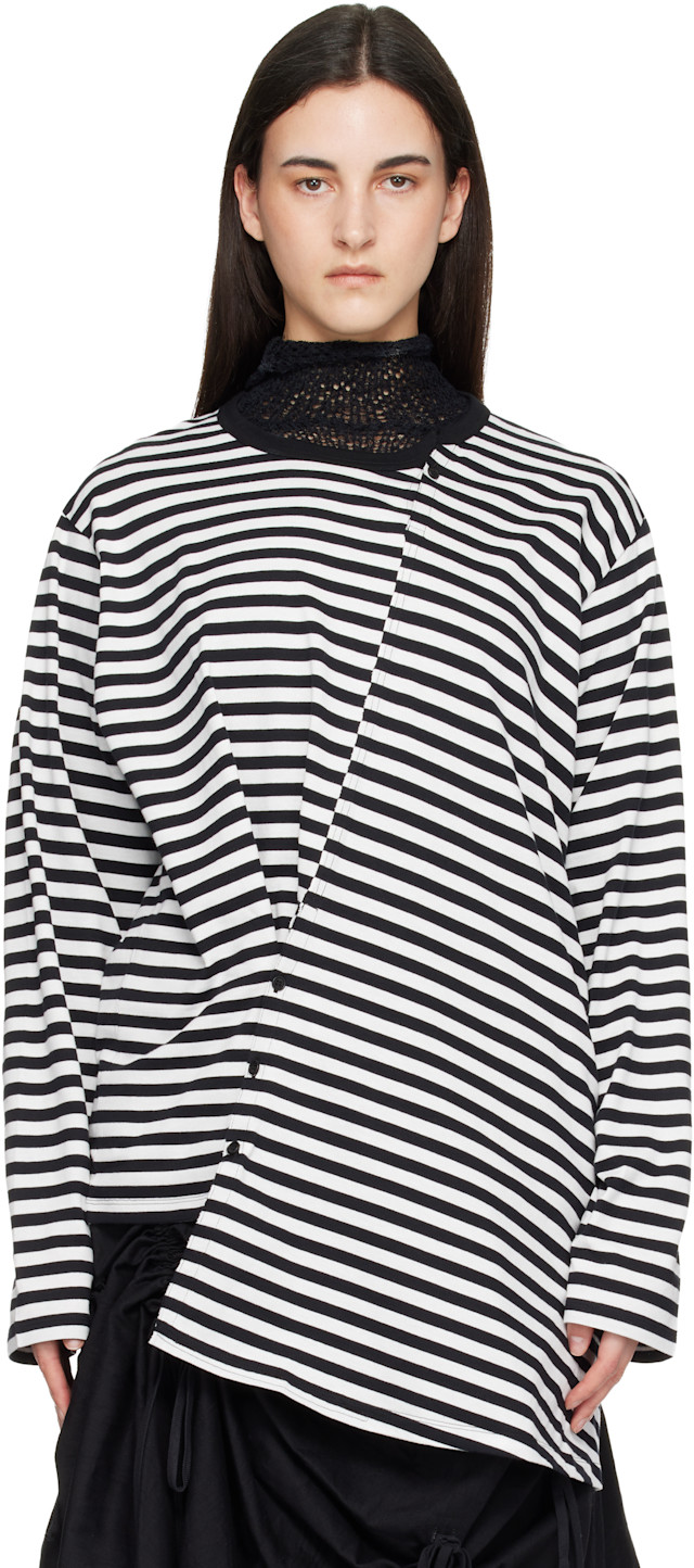 YOHJI YAMAMOTO: Black & White Paneled Long Sleeve T-shirt | SSENSE