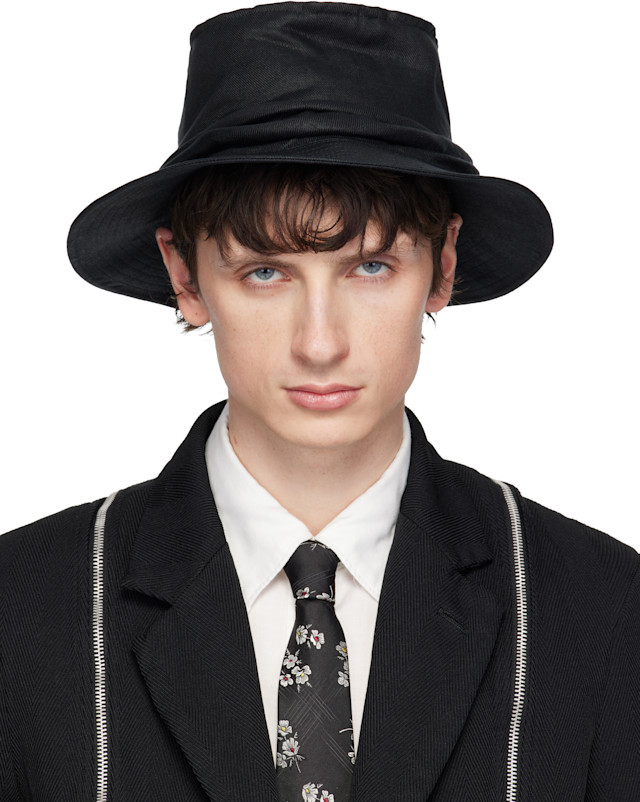 YOHJI YAMAMOTO: Black Drape Bucket Hat | SSENSE Canada