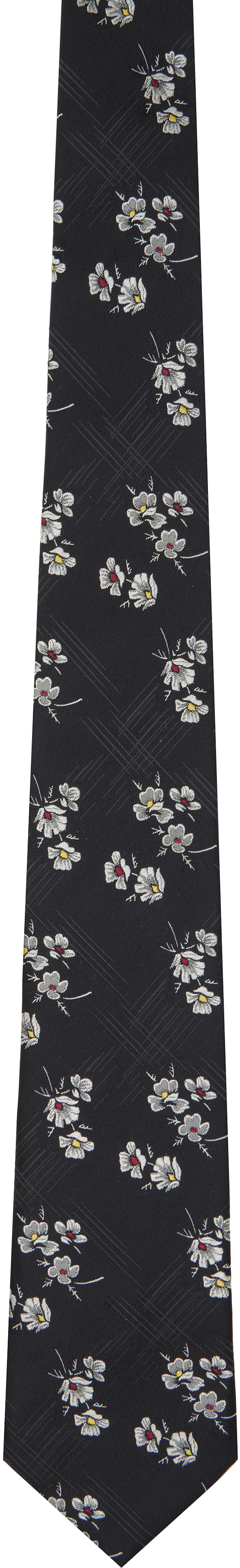 YOHJI YAMAMOTO: Black Flower Plaid JQ Derby Tie | SSENSE