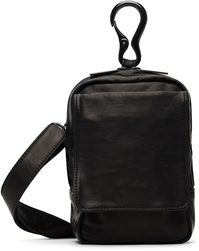 YOHJI YAMAMOTO: Black Scratch Horse Leather Zip Shoulder Pouch