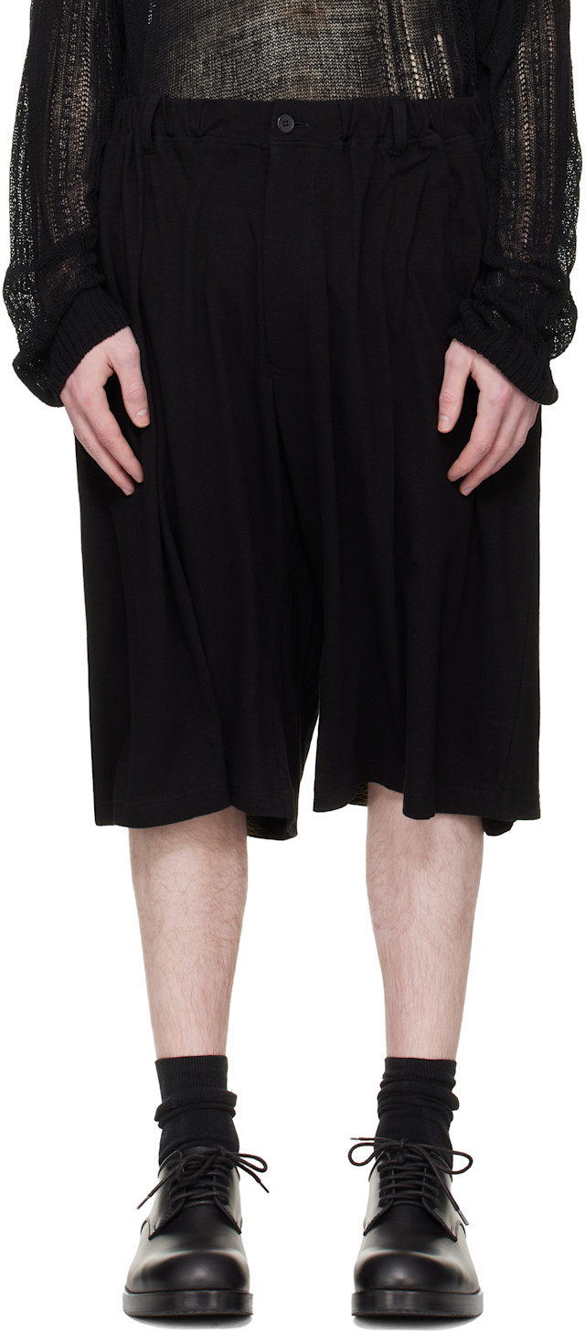 YOHJI YAMAMOTO: Black Cotton & Linen Jersey Shorts | SSENSE