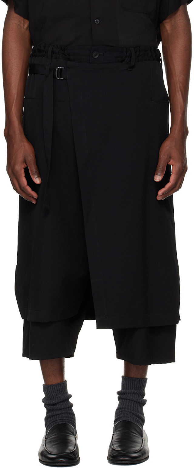 YOHJI YAMAMOTO: ブラック Standard ウール ギャバジン ラップパンツ
