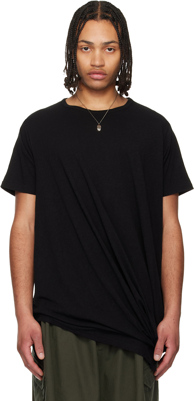 ヨウジヤマモトドレープネック 半袖カットソー yohji-yamamoto-black-drape-