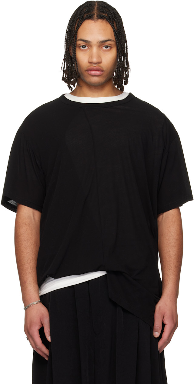 YOHJI YAMAMOTO: Black Asymmetric Short Sleeve T-shirt | SSENSE