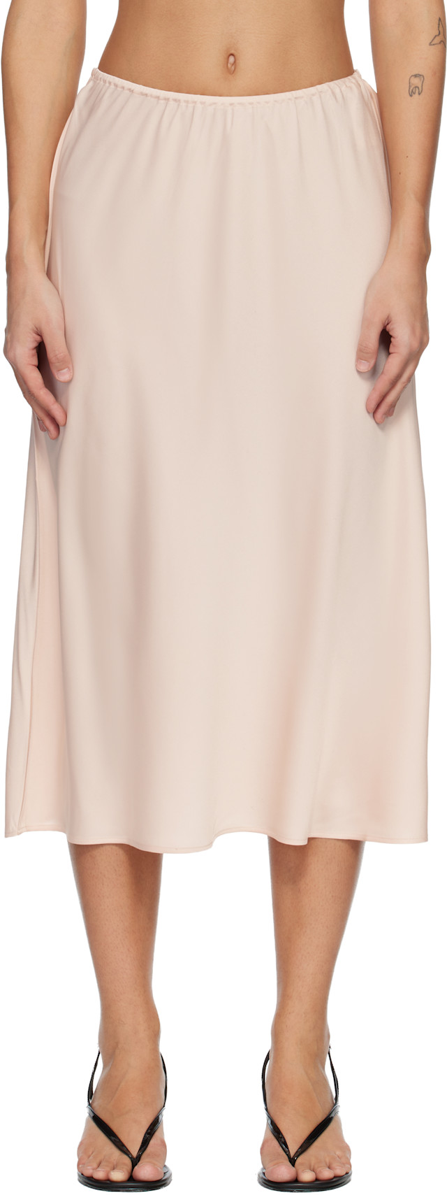 LISA YANG: Pink Silk Midi Skirt | SSENSE Canada