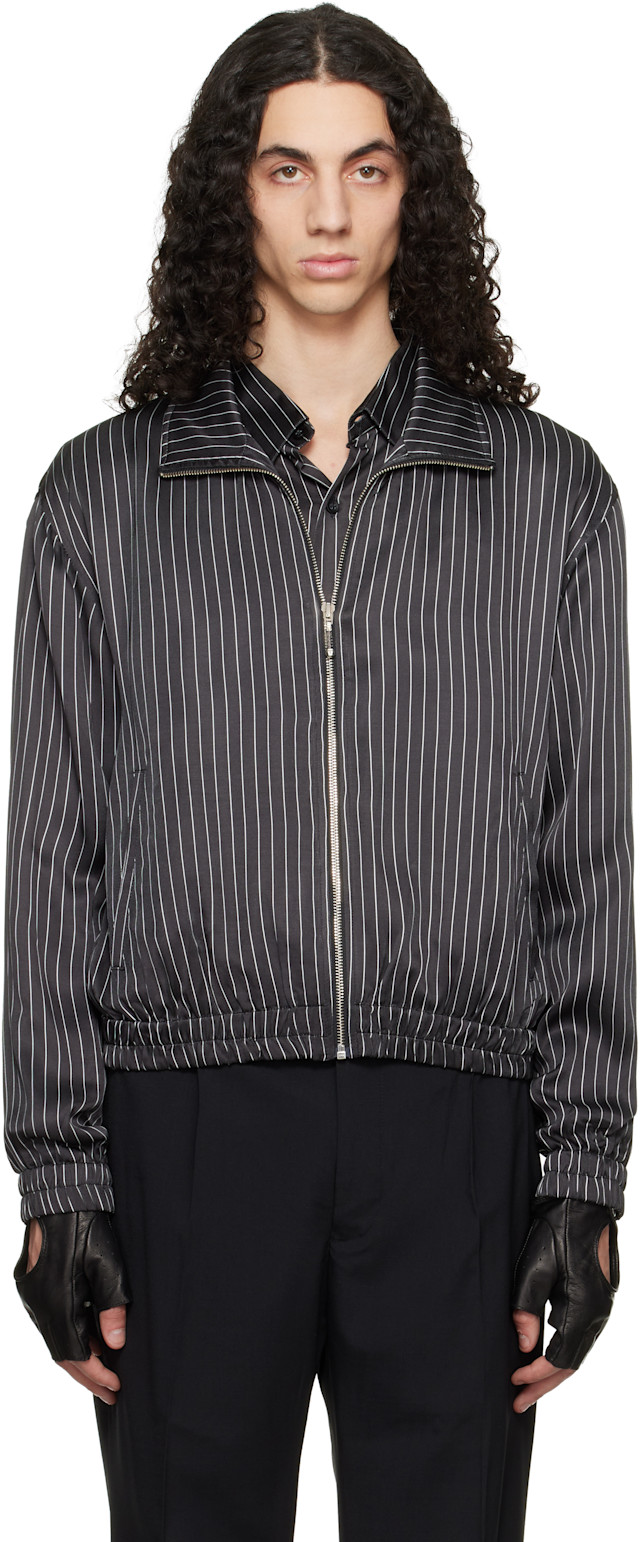 earnest w baker ジップアップジャケット Ernest W. Baker: Black Pin Stripe Track Jacket | SSENSE