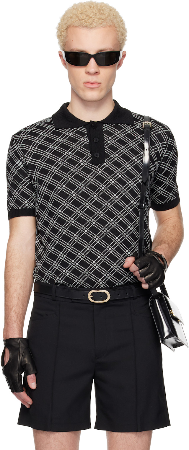 Ernest W. Baker: Black Check Jacquard Polo | SSENSE