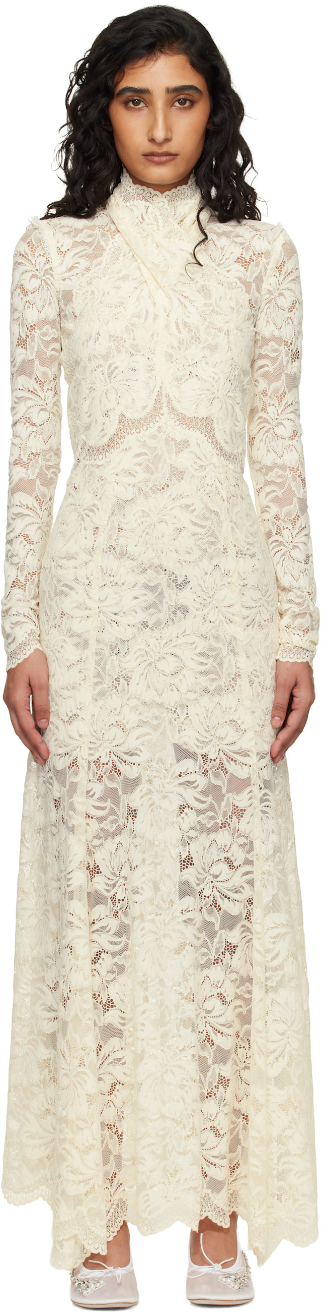 knee length dresses for ladies Embellished Long Sleeve Backless Maxi Dress in White - 4 main image 1
