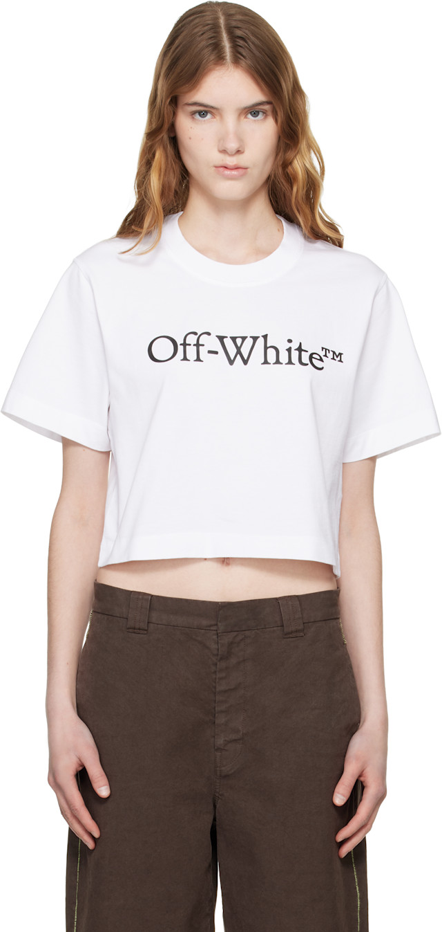 Off-White: ホワイト Big Logo Bookish Crop Tシャツ | SSENSE 日本