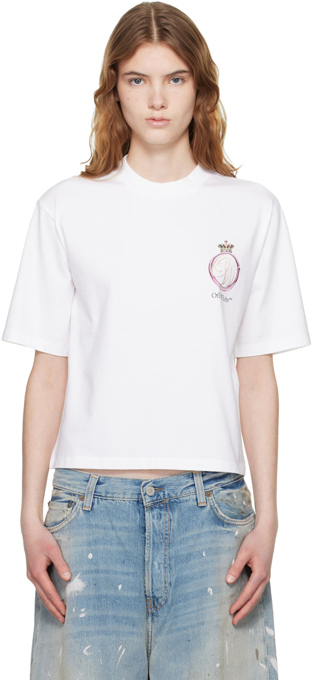 Off-White: White Royal Crown Boxy T-shirt | SSENSE