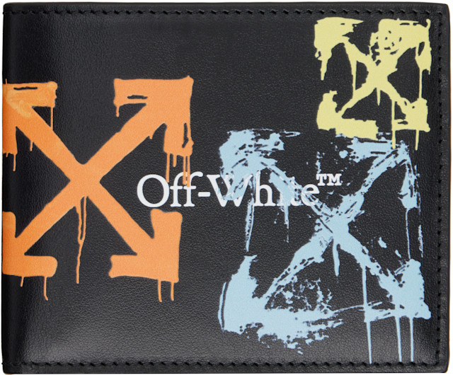 小物 OFF-WHITE Wallet Leather Compact Arrow Off-White: Black Bookish Arrow Spray Bifold Wallet | SSENSE