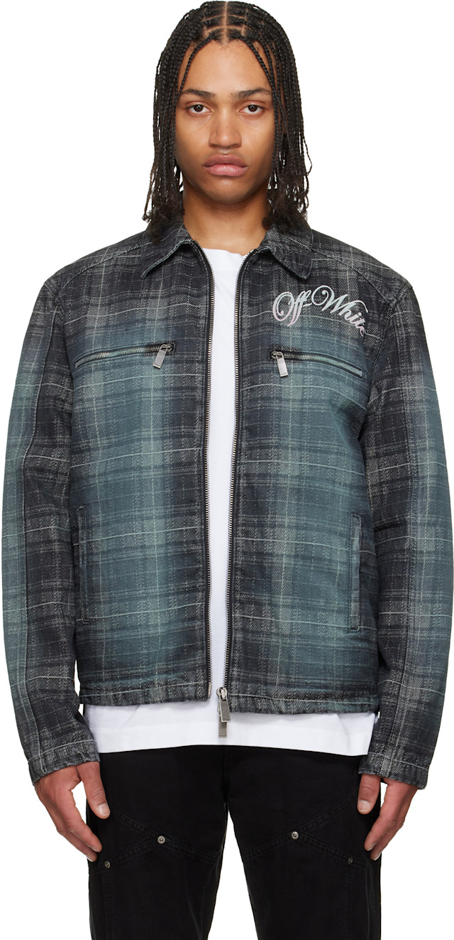 Off-White: Gray Check Jacquard Skate Coach Denim Jacket | SSENSE