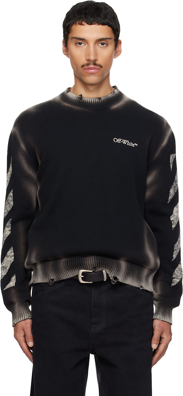 Off-White: Black Diagonal Arrow Corrosion Knit Crewneck Sweater