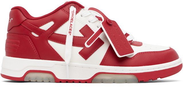 Off-White: レッド＆ホワイト 'Out Of Office' カーフレザー