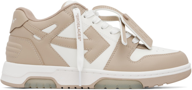 Off-White: Beige & White 'Out Of Office' Calf Leather Sneakers