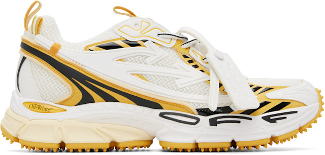 Off-White: White & Yellow 'Be Right Back' Sneakers | SSENSE