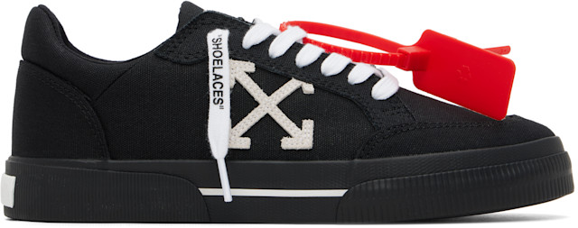 Off-White: Black Vulcanized Low Canvas Sneakers | SSENSE