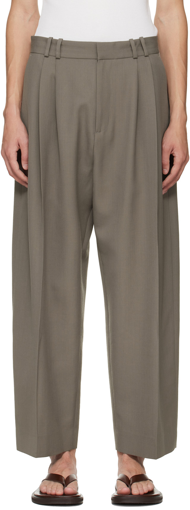 STUDIO NICHOLSON カーキ ワイドパンツ Studio Nicholson: Khaki Line Trousers | SSENSE