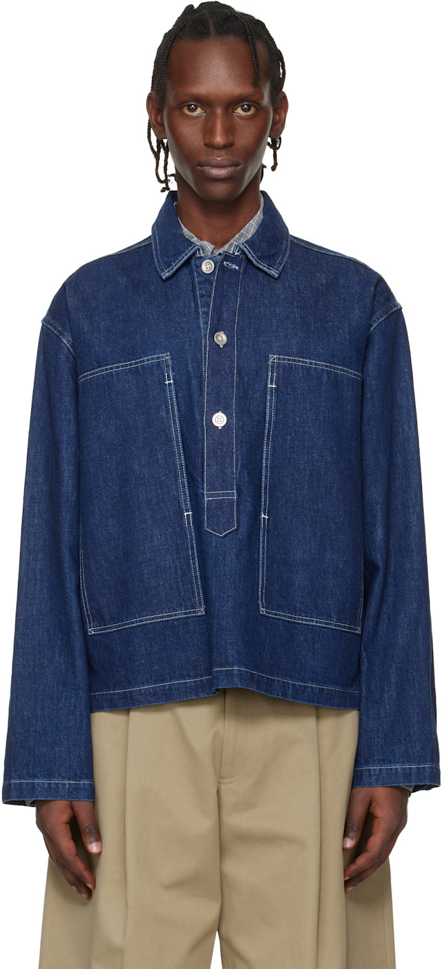 Studio Nicholson: Indigo Aaron Levine Edition York Popover Denim Studio Nicholson: Indigo Aaron Levine Edition York Popover Denim