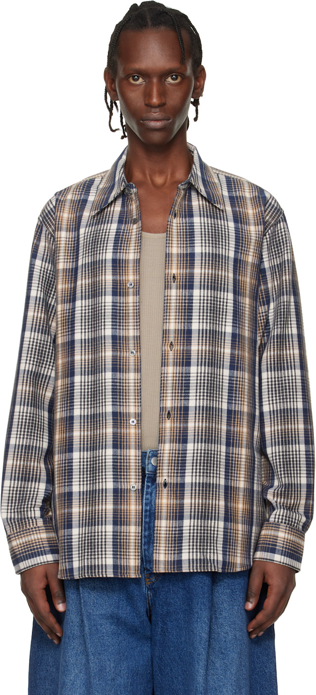 NEIGHBORHOOD × WIND AND SEA CHECK SHIRT Studio Nicholson: Navy & Beige Aaron Levine Edition View Check