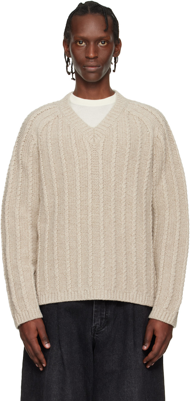 STUDIO NICHOLSON 5GG OPEN BACK クルーネック Studio Nicholson: Beige Sussex Knit Sweater | SSENSE United Kingdom