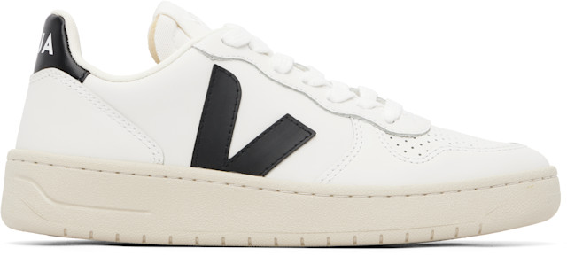 VEJA: ホワイト＆ブラック V-10 レザースニーカー | SSENSE 日本