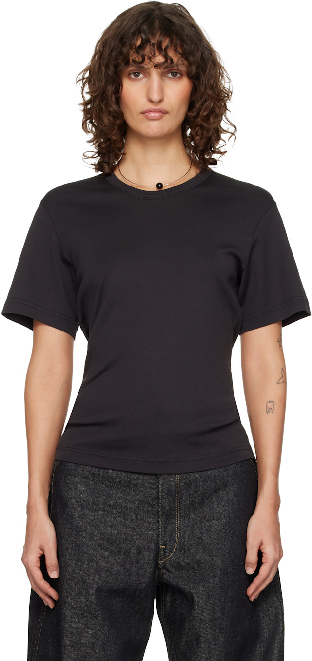 LEMAIRE Tシャツ カットソー LEMAIRE: Black Rib T-shirt | SSENSE