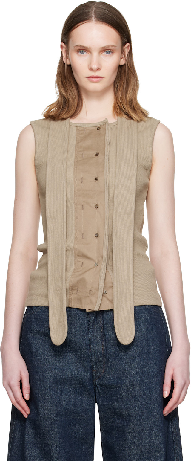 LEMAIRE: Beige Asymmetrical Fitted Tank Top | SSENSE