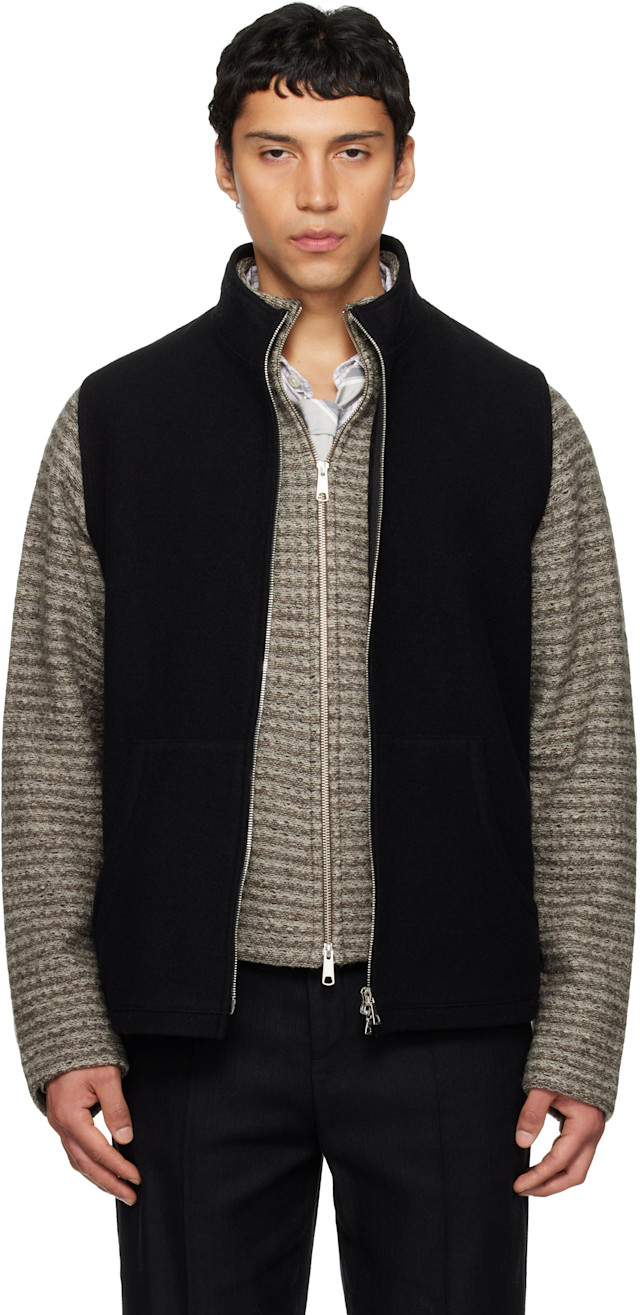 【美品】RIER リアー　フリースベスト st pour homme Rier: ブラック フリース フルジップ ベスト | SSENSE 日本