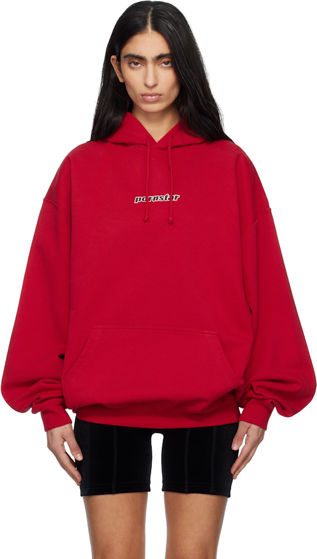 VETEMENTS: Red 'Pornstar' Hoodie | SSENSE