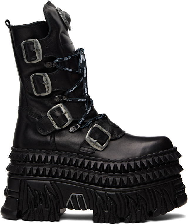 靴 Vetements NewRock Edition DestroyerBoots VETEMENTS: Black New Rock Edition Lace Up Boots | SSENSE