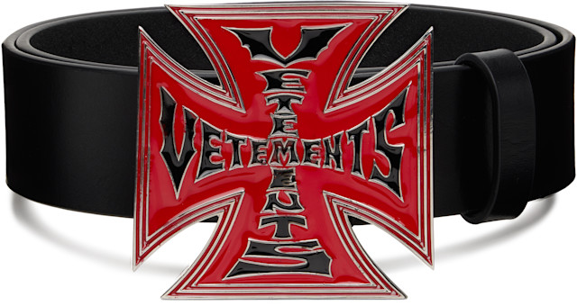 VETEMENTS: Black Biker Cross Logo Jumbo Belt | SSENSE