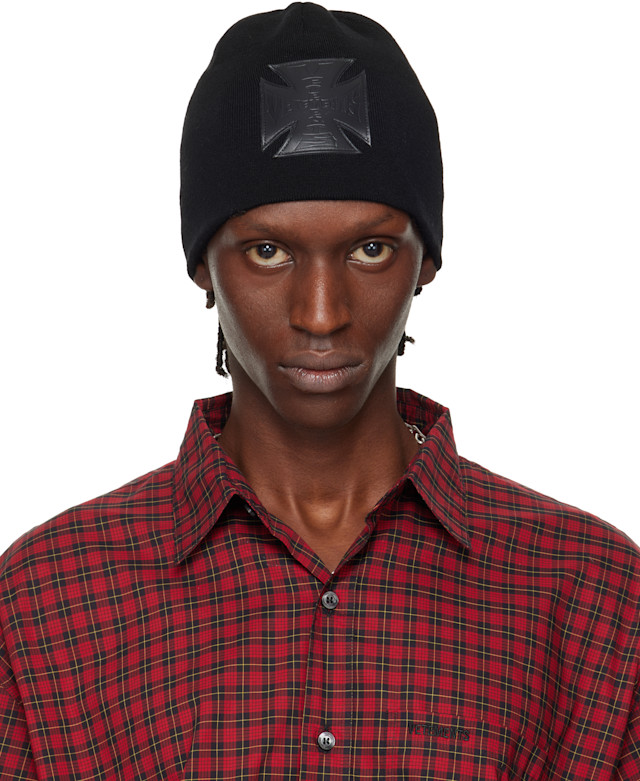 VETEMENTS BIKER CROSS LOGO BEANIE ブラックOS vetements-black-leather-biker-