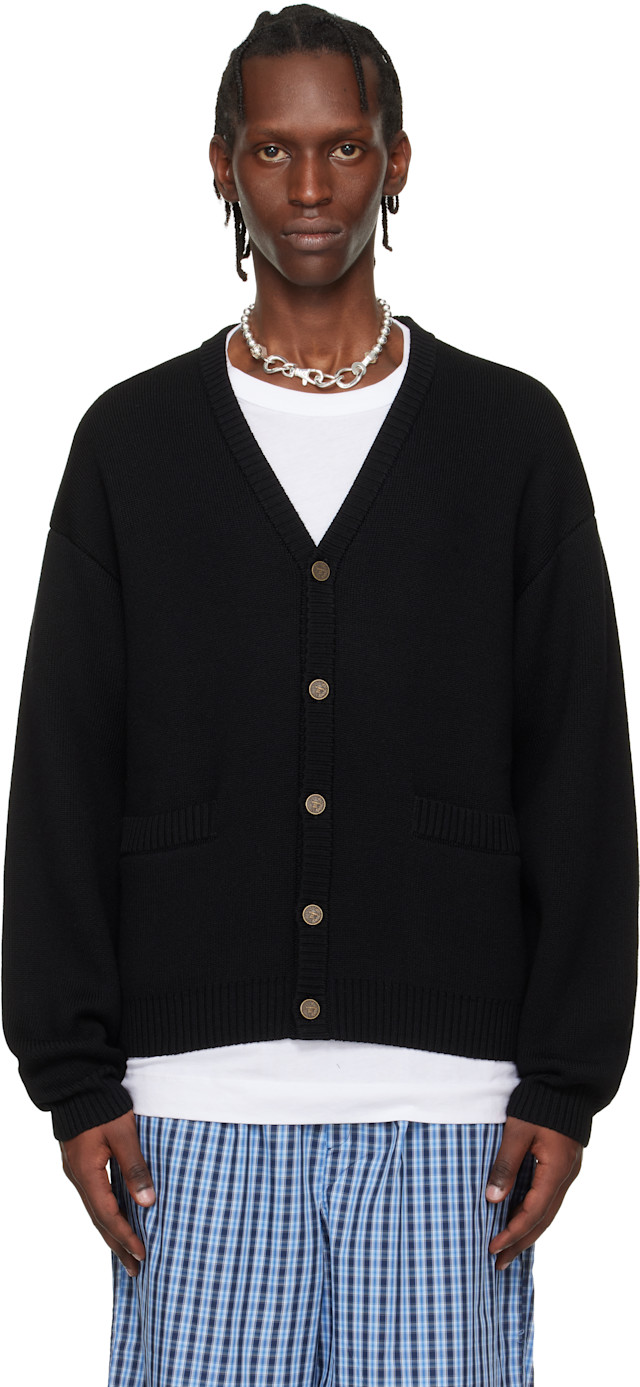 VETEMENTS: Black Leather Crosses Cardigan | SSENSE