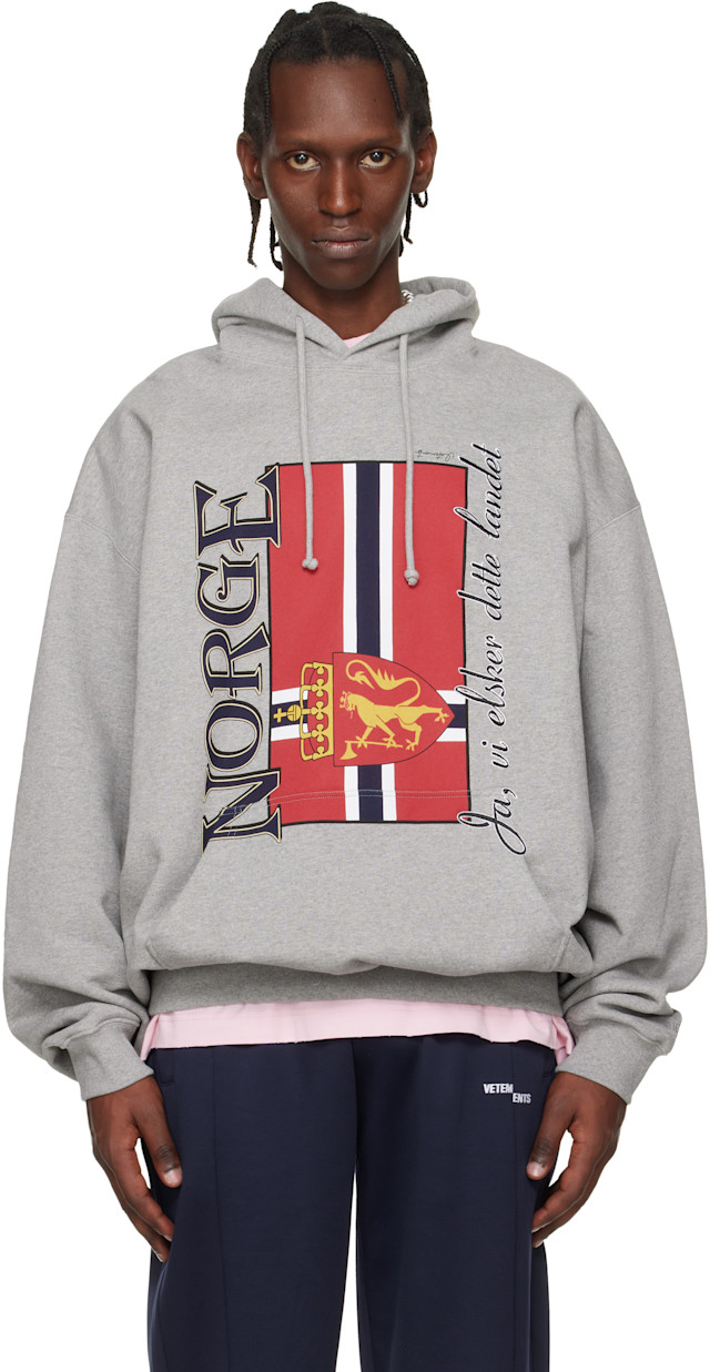VETEMENTS: Gray 'Norway' Tourist Hoodie | SSENSE