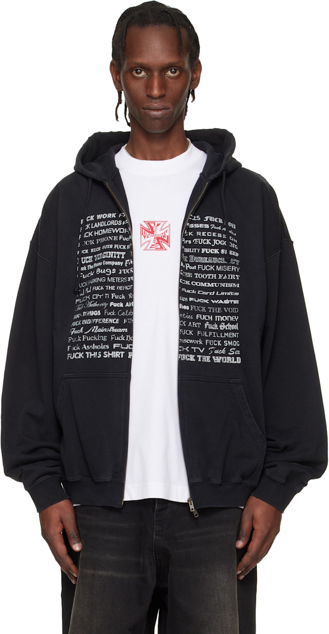 VETEMENTS for iPhone (未装着) VETEMENTS: Black 'Fuck Everything' Zip-Up Hoodie | SSENSE
