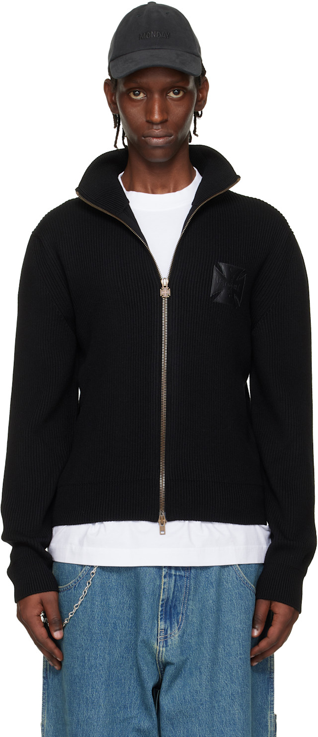 VETEMENTS トップス VETEMENTS: Black Leather Cross Zip-Up Sweater | SSENSE