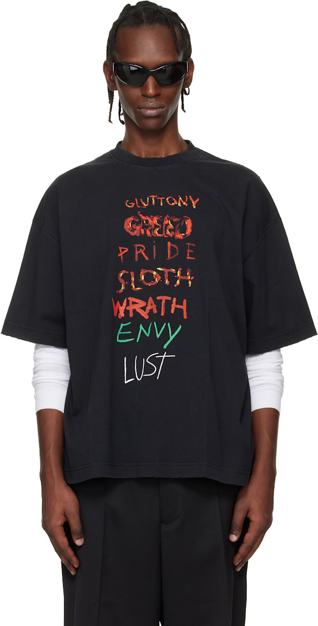 VETEMENTS: ブラック 7 Sins Tシャツ | SSENSE 日本