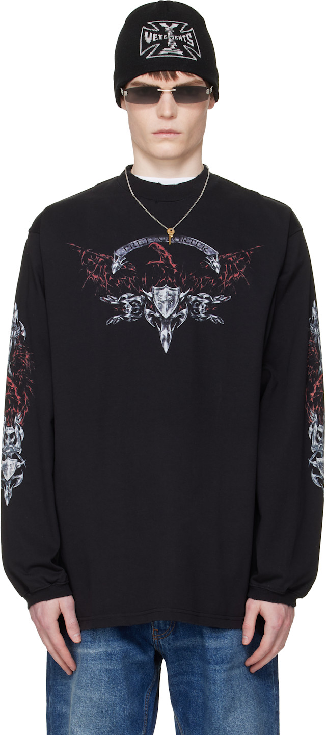 VETEMENTS: Black Metal Longsleeve T-shirt | SSENSE