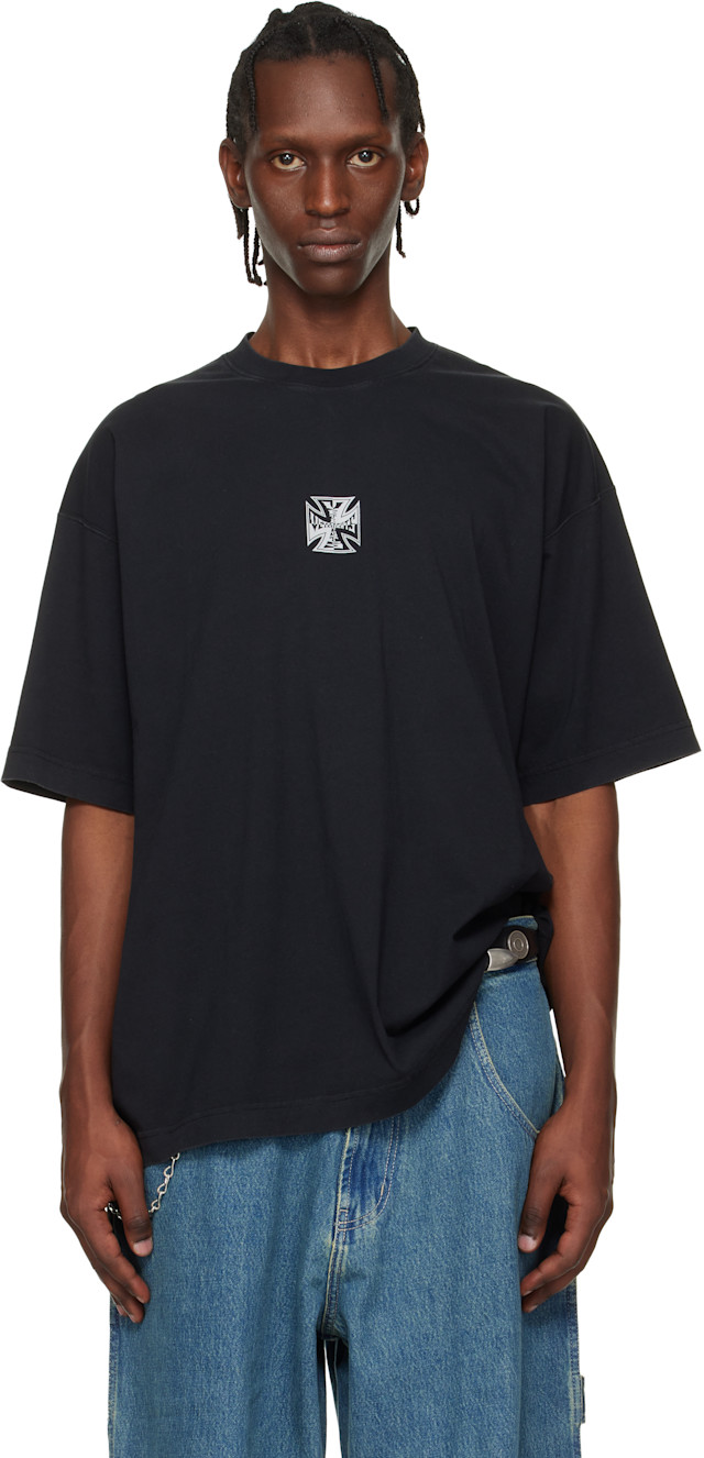 VETEMENTS: ブラック Biker Cross Logo Tシャツ | SSENSE 日本