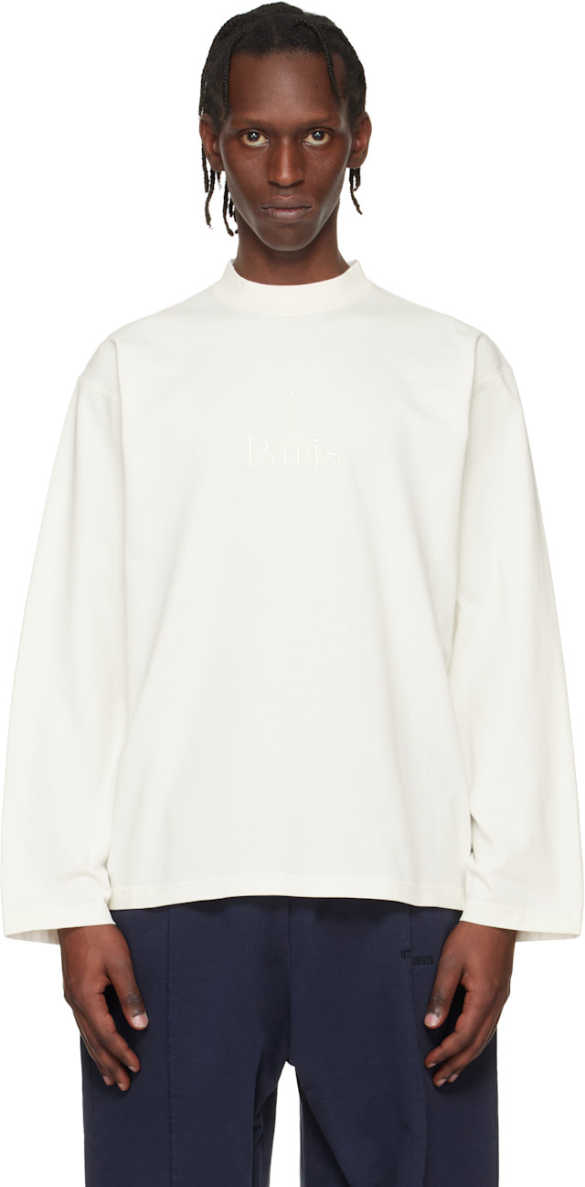 VETEMENTS: Off-White 'Paris' Embroidered Longsleeve T-shirt | SSENSE