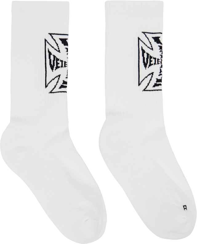 VETEMENTS: White Biker Cross Logo Socks | SSENSE