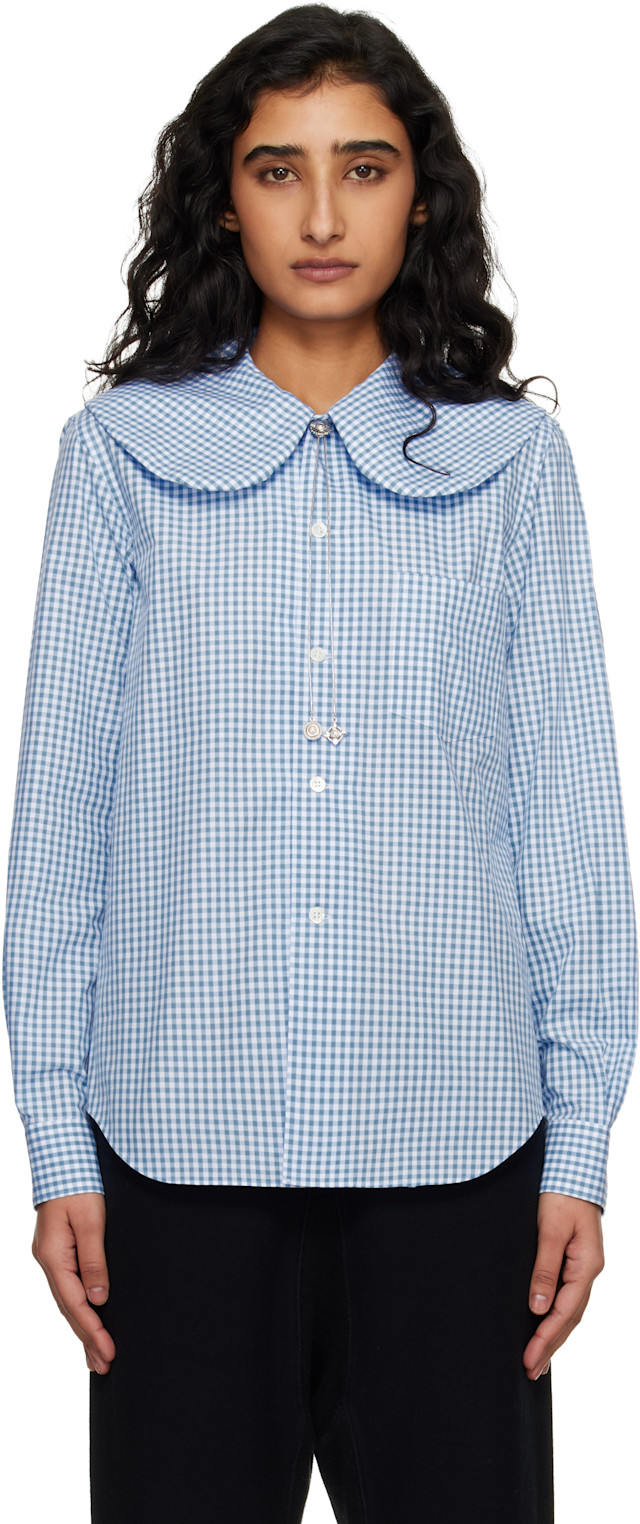 Comme des Garçons Girl: Blue & White Cotton Poplin Gingham Check
