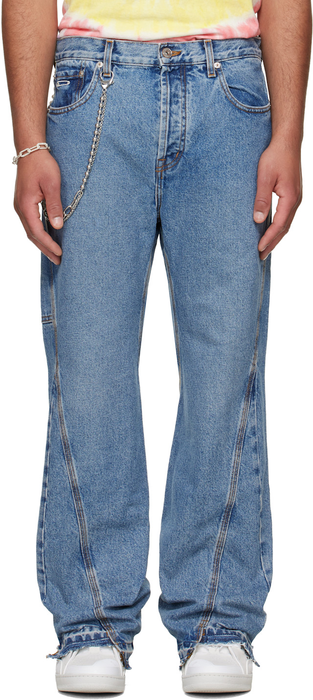 Gallery Dept.: Blue Twisted Wide Leg Jeans | SSENSE