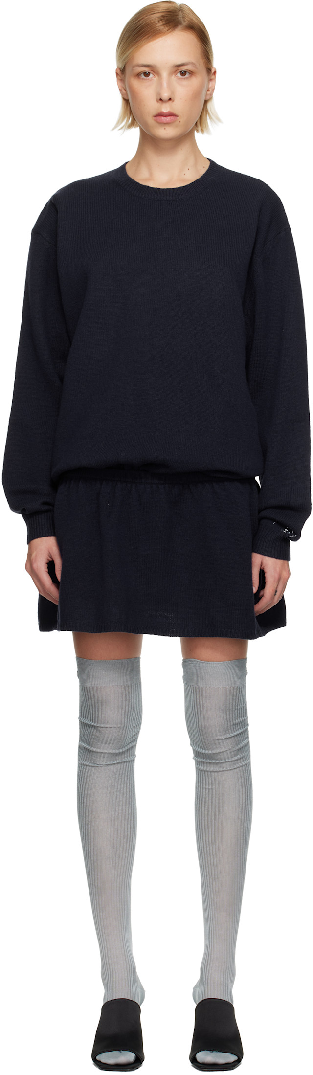 Sandy Liang: Navy Kazia Knit Minidress | SSENSE