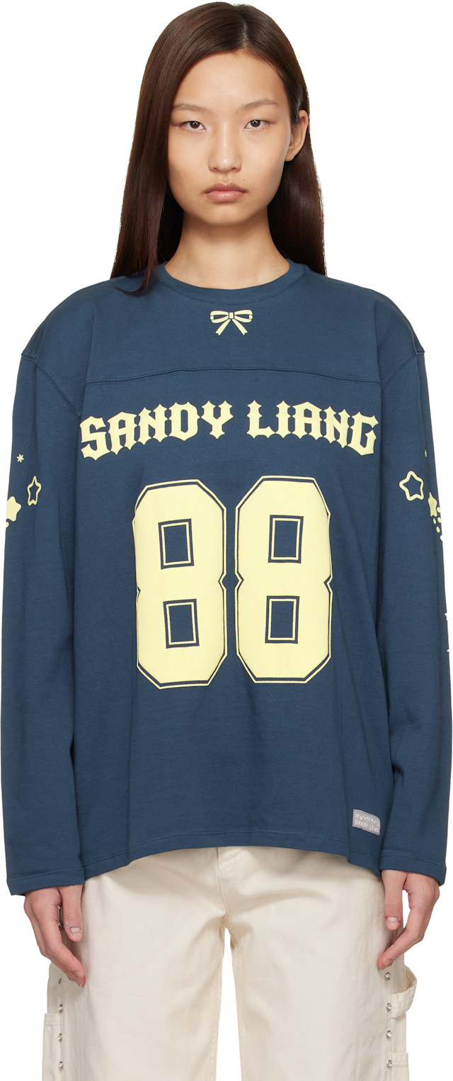 Sandy Liang: Navy Princeton Long Sleeve T-shirt | SSENSE